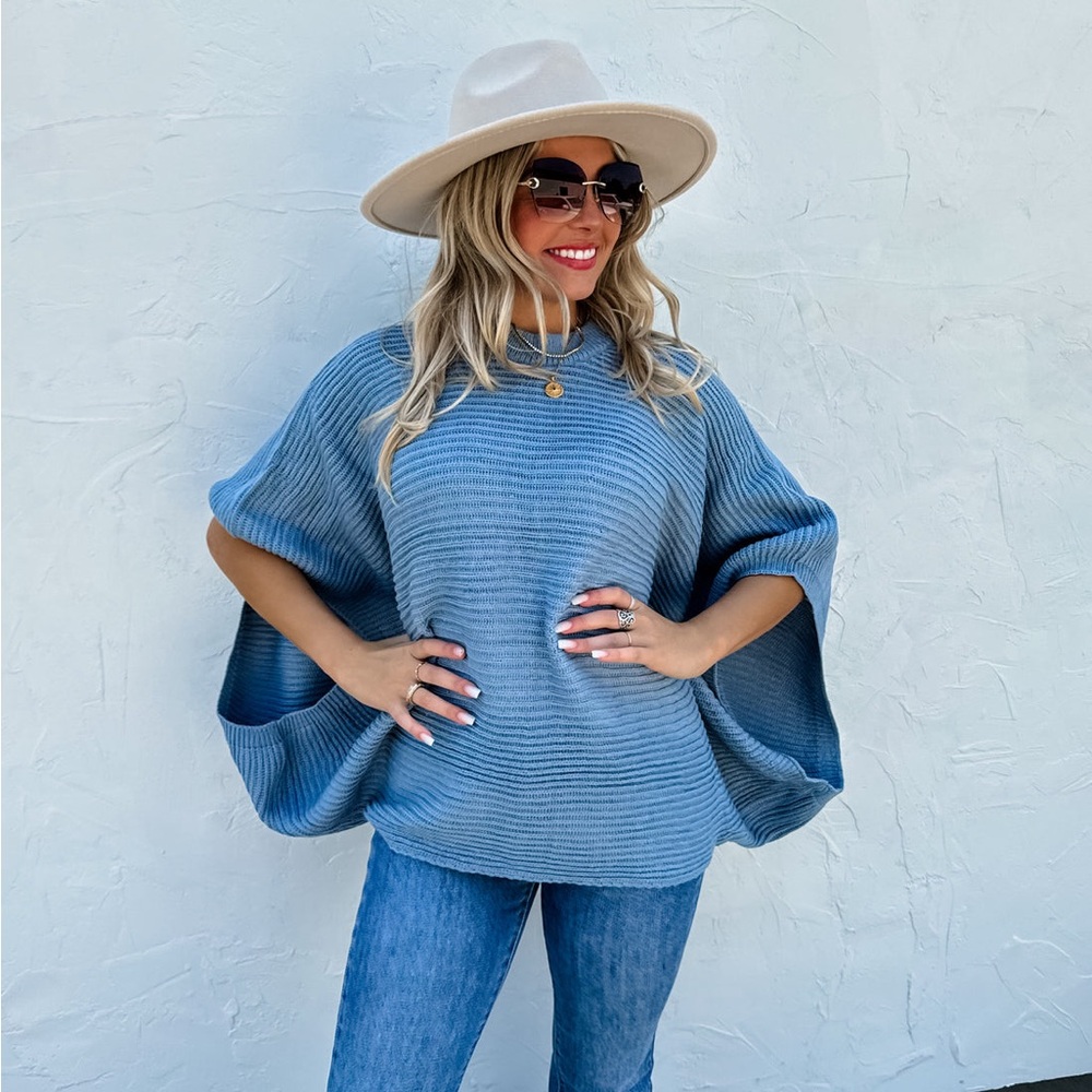 MEG PULLOVER PONCHO by BLAKENEY in Blue 
ONE SIZE 
BRAND NEW